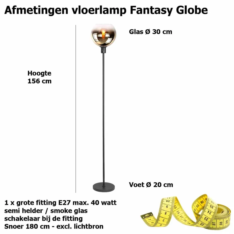 Vloerlamp | 30 cm | fantasy globe goud - helder | E27 | amber zwart | glas metaal | decoratieve by Highlight – product photo 3 of 3