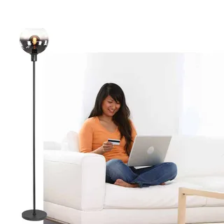 Vloerlamp | 30 cm | Fantasy globe titaan - helder | E27 | smoke zwart | glas metaal | modern de Highlight – photo produit 2 sur 3