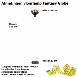 Vloerlamp | 30 cm | Fantasy globe titaan - helder | E27 | smoke zwart | glas metaal | modern de Highlight – photo produit 3 sur 3