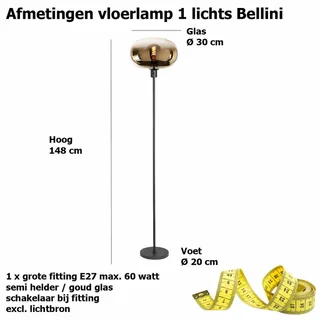 Vloerlamp | 31 cm | Bellini | E27 | goud zwart glas metaal | moderne decoratieve sfeerverlichting de Highlight – photo produit 3 sur 3