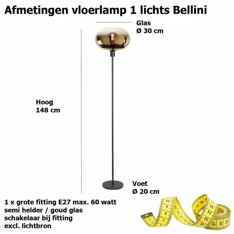 Vloerlamp | 31 cm | Bellini | E27 | goud zwart glas metaal | moderne decoratieve sfeerverlichting de Highlight – photo produit 3 sur 3