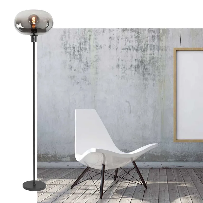 Vloerlamp | 31 cm | Bellini | E27 | smoke zwart | glas metaal | moderne sfeerverlichting von Highlight – Produktfoto 2 von 3