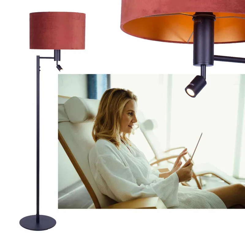 Vloerlamp | 40 cm | vloerlampen met kap | 2 lichts | E27 | goud koper zwart | metaal stof | modern de Highlight – photo produit 2 sur 3
