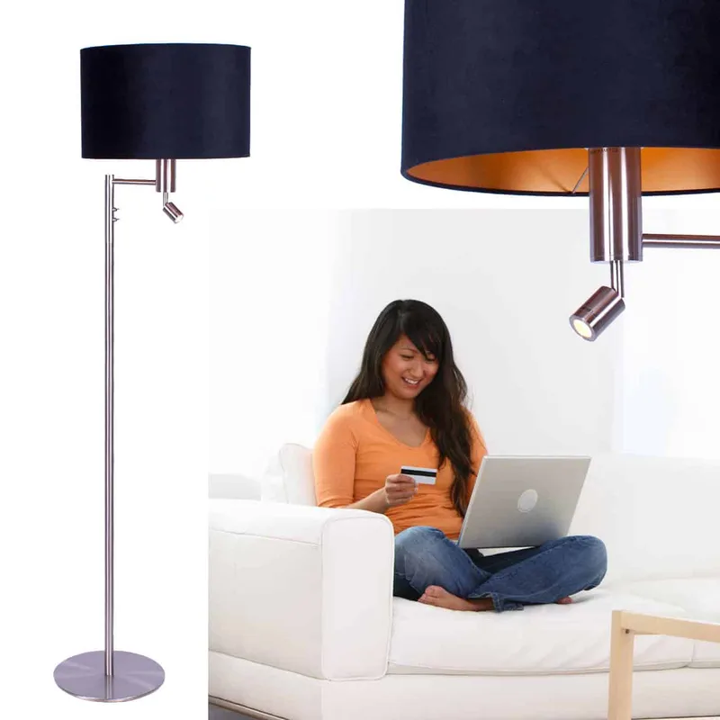 Vloerlamp | 40 cm | vloerlampen met kap | 2 lichts | E27 | goud staal | metaal stof | modern sfeer de Highlight – photo produit 2 sur 3