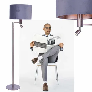 Vloerlamp | 40 cm | vloerlampen met kap | 2 lichts | E27 | grijs staal taupe | metaal stof | modern van Highlight – productfoto 2 van 3