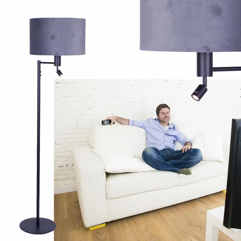 Vloerlamp | 40 cm | vloerlampen met kap | 2 lichts | E27 | grijs taupe zwart | metaal stof | moderne de Highlight – photo produit 2 sur 3