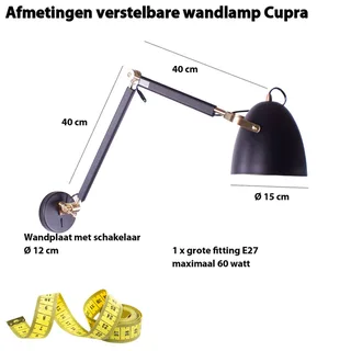 Wandlamp | 15 cm | Cupra | E27 | zwart | metaal | moderne design verlichting de Highlight – photo produit 3 sur 3