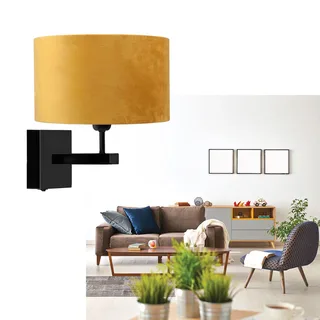 Wandlamp | 20 cm | Project | E27 | geel zwart | metaal stof | decoratieve landelijke lifestyle fra Highlight – produktbillede 2 af 3