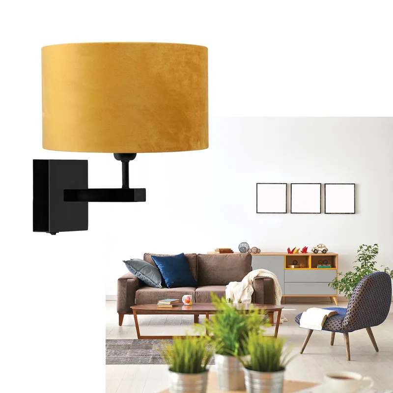 Wandlamp | 20 cm | Project | E27 | geel zwart | metaal stof | decoratieve landelijke lifestyle fra Highlight – produktbillede 2 af 3
