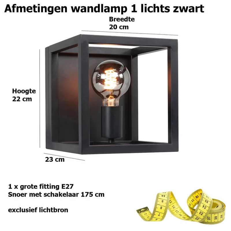 Wandlamp | 20x20x22 cm | Fragola/Esteso | E27 | zwart | metaal | industrieel modern de Highlight – photo produit 3 sur 3