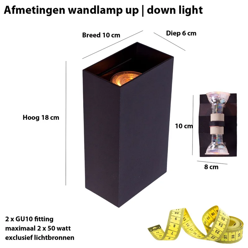 Wandlamp | Crown / Eros / Hera | 2 lichts | GU10 | zwart | aluminium metaal | moderne design sfeer de Highlight – photo produit 3 sur 3