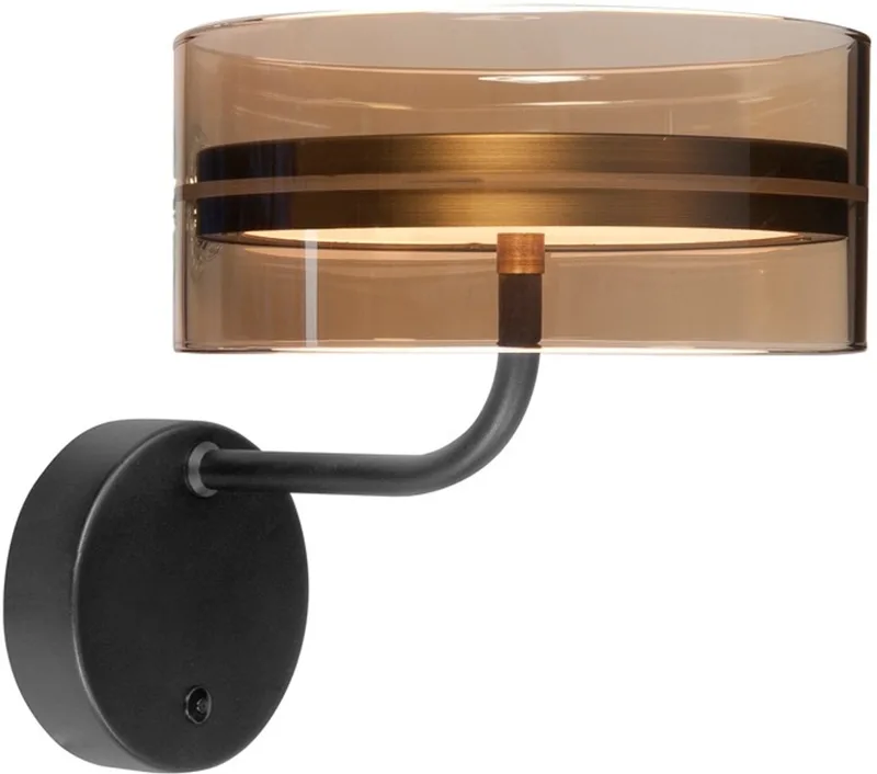 Wandlamp Enzo Zwart & Brons - Amber Glas Ø 20cm fra Highlight i Zwart & Brons – produktbillede