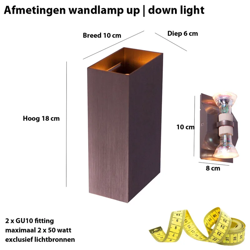 Wandlamp | Eros | 2 lichts | GU10 | brons bruin | aluminium metaal | moderne design sfeer de Highlight – photo produit 3 sur 3