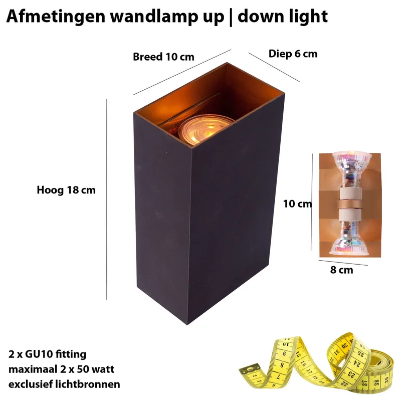 Wandlamp | Eros | 2 lichts | GU10 | goud zwart | aluminium metaal | moderne design sfeer verlichting de Highlight – photo produit 3 sur 3