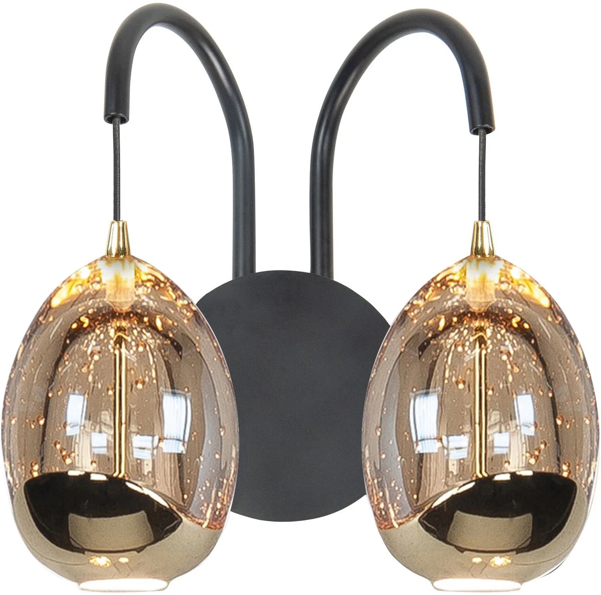Wandlamp Golden Egg 2 Lichts Led Amber - Zwart fra Highlight i Guld – produktbillede