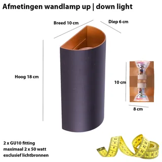 Wandlamp | Hera | 2 lichts | GU10 | goud zwart | aluminium metaal | moderne design sfeer verlichting by Highlight – product photo 3 of 3