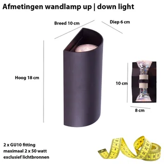 Wandlamp | Hera | 2 lichts | GU10 | zwart | aluminium metaal | moderne design sfeer verlichting de Highlight – photo produit 3 sur 3