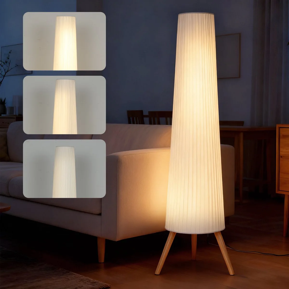 Floor Lamp-Hout, Stof-46L x 46B x 153H cm-Wit de Homcom en Blanc – photo produit