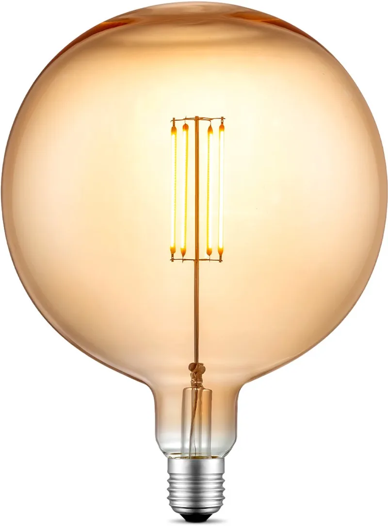 Edison Vintage E27 LED filament lichtbron Carbon - Amber - 18/18/23cm - G180 Global - Retro LED lamp - Dimbaar - 4W 400lm 2700K van Home Sweet Home – productfoto