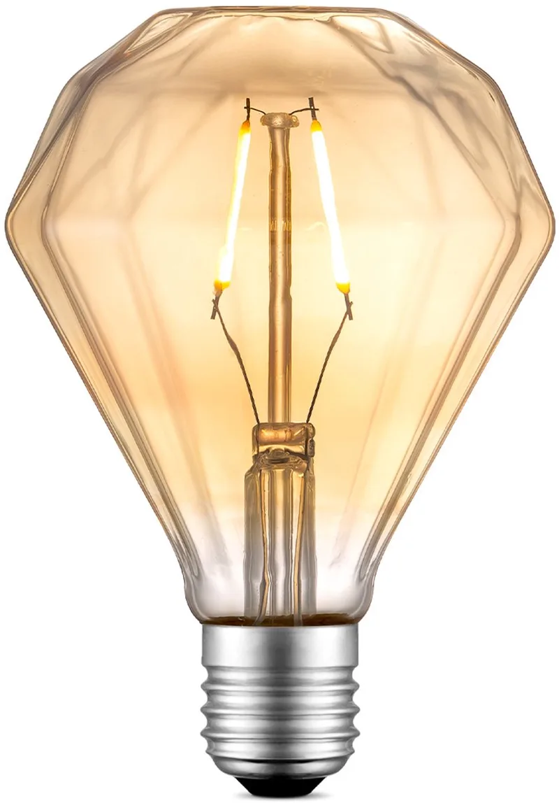 Edison Vintage E27 LED filament lichtbron Diamond - Amber - 9.5/9.5/13.5cm - D95 2W 180lm 2700K - warm wit licht - geschikt voor de Home Sweet Home – photo produit