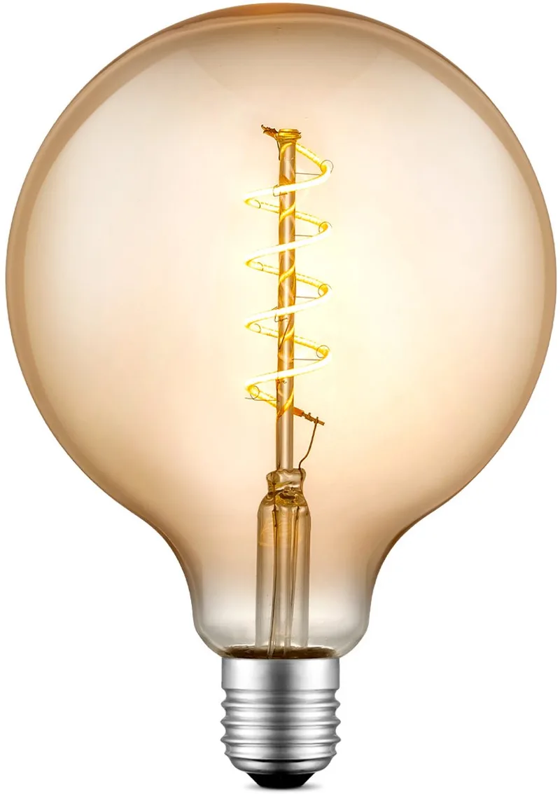 Edison Vintage E27 LED filament lichtbron Globe - Amber - 12.5/12.5/17cm - G125 Spiraal - Retro LED lamp - Dimbaar - 4W 280lm de Home Sweet Home – photo produit