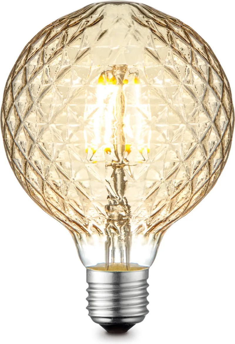 Edison Vintage E27 LED filament lichtbron Globe - Amber - 9.5/9.5/13.5cm - G95 Deco - Retro LED lamp - Dimbaar - 4W 330lm 2700K by Home Sweet Home – product photo