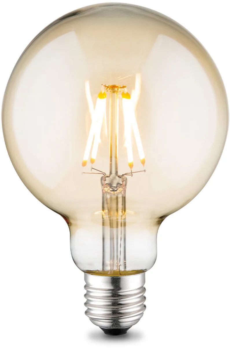 Edison Vintage E27 LED filament lichtbron Globe - Amber - 9.5/9.5/13.5cm - G95 Deco - Retro LED lamp - Dimbaar - 4W 400lm 2700K van Home Sweet Home – productfoto