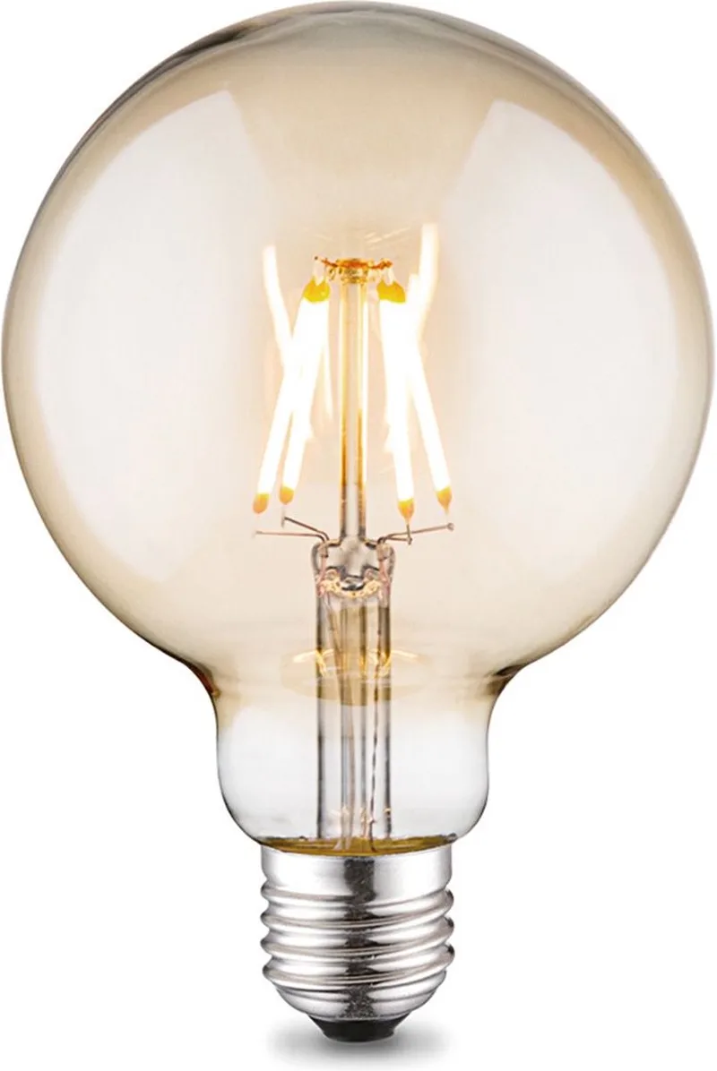 Edison Vintage E27 LED filament lichtbron Globe - Amber - 9.5/9.5/13.5cm - G95 Deco - Retro LED lamp - Dimbaar - 6W 550lm 2700K de Home Sweet Home – photo produit