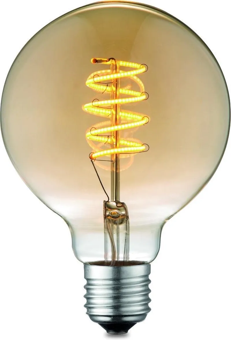 Edison Vintage E27 LED filament lichtbron Globe - Amber - 9.5/9.5/13.5cm - G95 Spiraal - Retro LED lamp - Dimbaar - 4W 280lm by Home Sweet Home – product photo