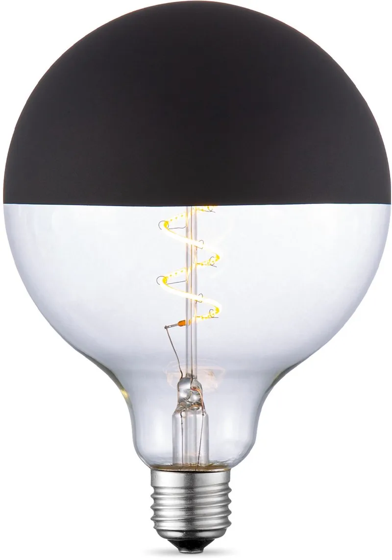 Edison Vintage E27 LED filament Spiraal lichtbron - Globe - Helder - zwart - 12.5/12.5/17cm - G125 - Vintage LED lamp - Dimbaar by Home Sweet Home – product photo