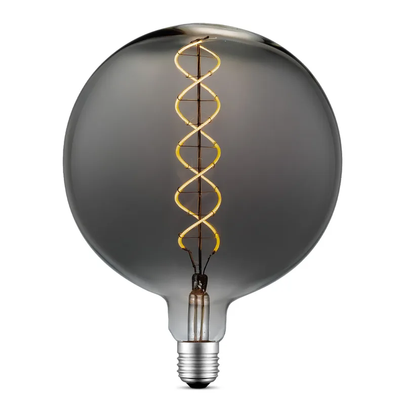 Edison Vintage LED filament lichtbron Globe - Rook - G180 Spiraal - Retro LED lamp - 18/18/23cm - geschikt voor E27 fitting - Dimbaar - 6W 180lm 1800K - warm wit licht by Home Sweet Home in Smoke – product photo