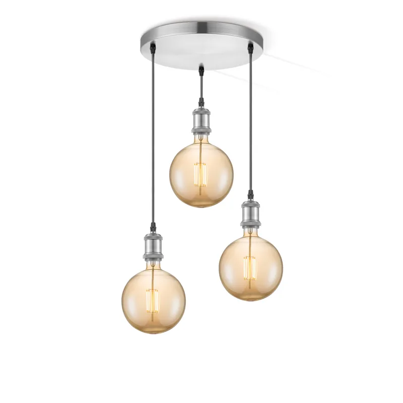 hanglamp Vintage 3L Globe g180 - amber de Home Sweet Home en Argent, Rvs – photo produit