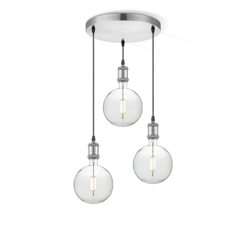 hanglamp Vintage 3L Globe g180 - helder de Home Sweet Home en Argent, Rvs – photo produit