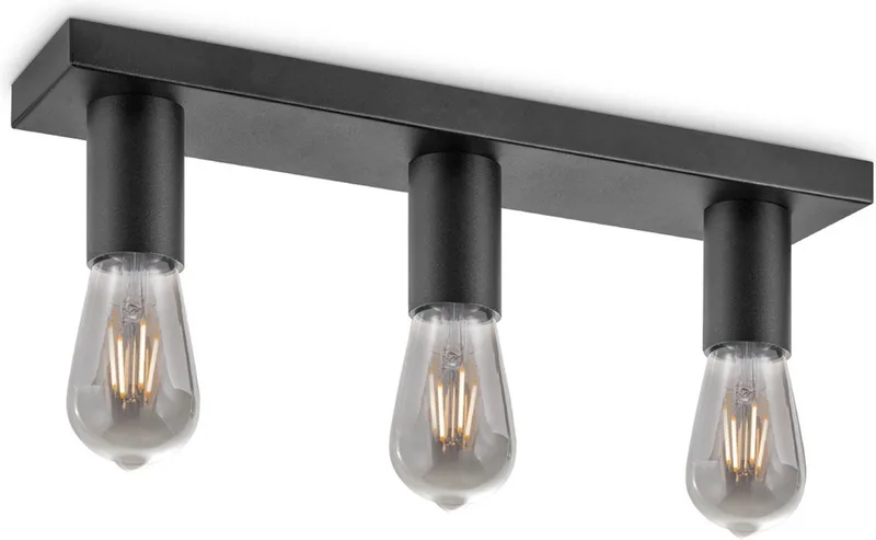 Industriële LED Opbouwspot Nitro - 47.7/10/10cm - 3 lichts plafondspot - Dimbaar - inclusief LED lichtbron - E27 fitting by Home Sweet Home in Black – product photo