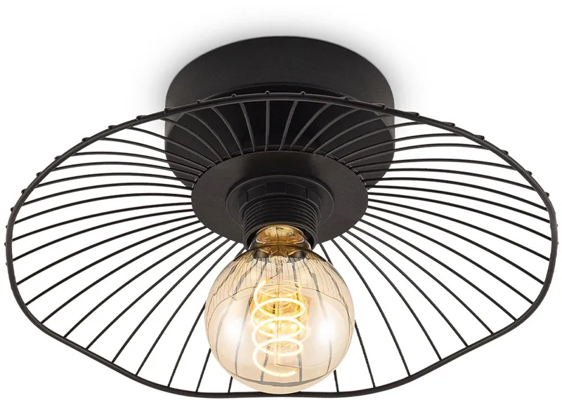 Industriële plafondlamp - Metalen Lampenkap - Paraplu - Ø30 x 11 cm - E27 fitting - Voor gebruik in slaapkamers en van Home Sweet Home in Zwart – productfoto