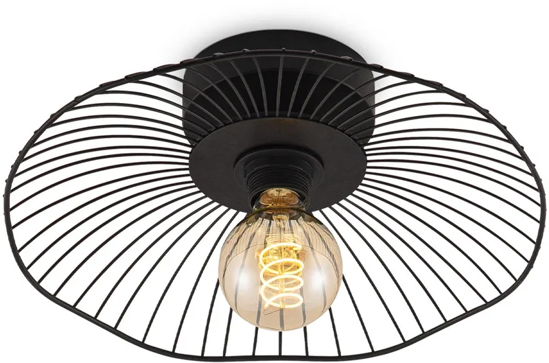 Industriële plafondlamp - Metalen Lampenkap - Paraplu - Ø35 x 11 cm - E27 fitting - Voor gebruik in slaapkamers en van Home Sweet Home in Zwart – productfoto