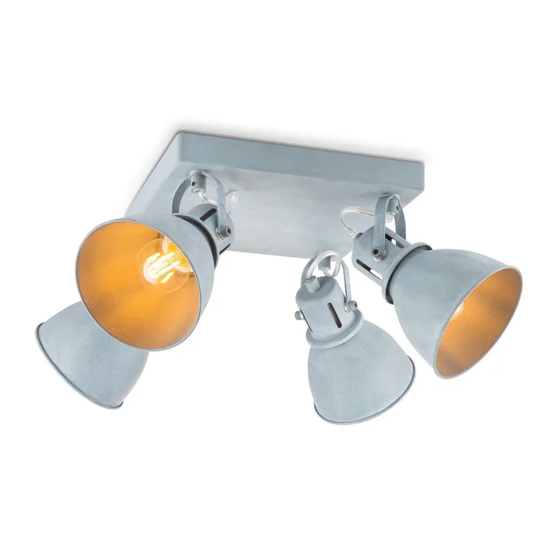 Industriële Plafondspots - Cementkleur - Met 4 E14 Fitting - Metaal Spotlights - 23 x 23 x 20.5cm - Voor woonkamer en slaapkamer de Home Sweet Home en Beton – photo produit