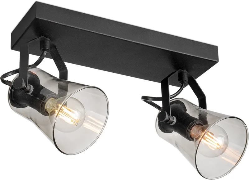 Industriële Plafondspots - Met 2 E14 Fitting - Metaal en Glas Spotlights - 27 x 18 x 18.5cm - Voor woonkamer en de Home Sweet Home en Noir – photo produit