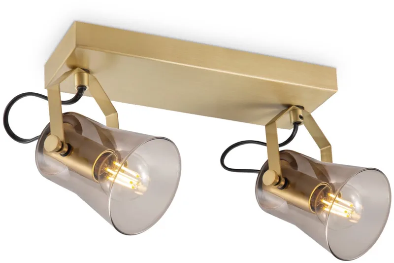 Industriële Plafondspots - Met 2 E14 Fitting - Metaal en Glas Spotlights - 27 x 18 x 18.5cm - Voor woonkamer en von Home Sweet Home in Messing – Produktfoto