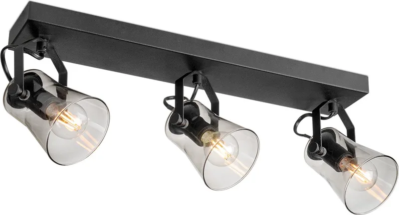 Industriële Plafondspots - Met 3 E14 Fitting - Metaal en Glas Spotlights - 46 x 18 x 18.5cm - Voor woonkamer en van Home Sweet Home in Zwart – productfoto