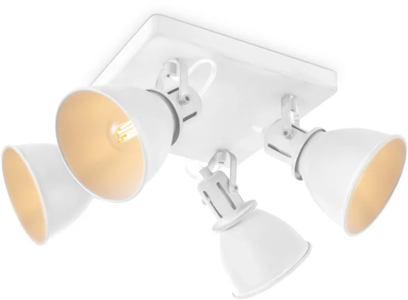 Industriële Plafondspots - Met 4 E14 Fitting - Metaal Spotlights - 23 x 23 x 20.5cm - Voor woonkamer en slaapkamer de Home Sweet Home en Blanc – photo produit