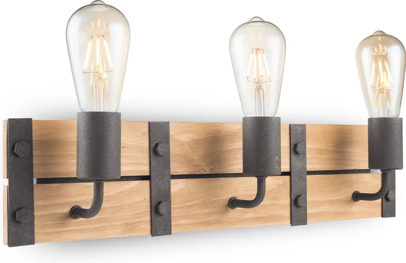 Industriële Wandlamp Denton - Muurlamp gemaakt van hout - Antraciet - 55/11/13cm - wandlamp geschikt voor woonkamer, slaapkamer- geschikt voor E27 LED lichtbron von Home Sweet Home in Natuurlijk – Produktfoto