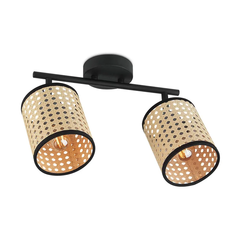 Landelijke LED Opbouwspot Rotan - naturel/zwart - 30/10/22cm - Dimbaar - plafonniere gemaakt van rotan en metaal - inclusief LED lichtbron - E14 fitting - 4W - 400lm - 2700K - warm wit licht von Home Sweet Home in Schwarz – Produktfoto