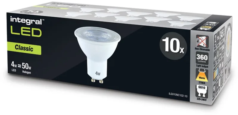 10 stuks | Integral LED GU10 3.6W 345lm 2700K 36º Niet-Dimbaar Ø5cm | GU10 50mm | Extra Warm Wit | 3.6 watt | 15.000 Branduren fra Integral LED – produktbillede