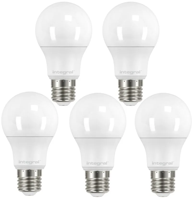 5 Pack - E27 Led Bol Lamp A60 - 7W -806 Lm - 2700K Warm Wit - Non Dimmable fra Integral LED – produktbillede