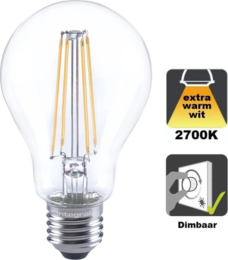 E27 LED filament Lamp - 11,2 watt - 2700K - 1521 Lumen - Glazen behuizing - Dimbaar von Integral LED – Produktfoto