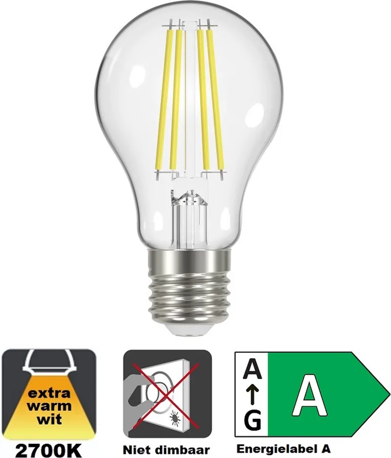E27 LED filament lamp - 3,8 watt - 2700K - 806 lumen - Clear cover - Niet dimbaar - Energielabel A von Integral LED – Produktfoto
