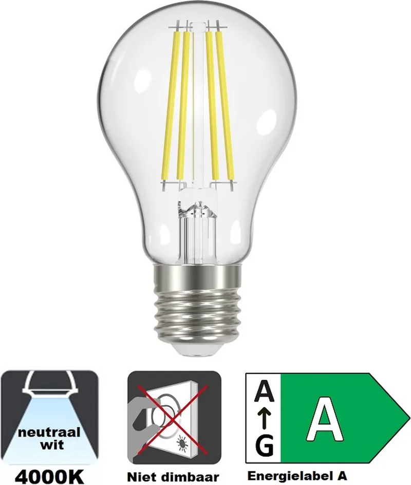 E27 LED filament lamp - 3,8 watt - 4000K - 806 lumen - Clear cover - Niet dimbaar - Energielabel A de Integral LED – photo produit 1 sur 2
