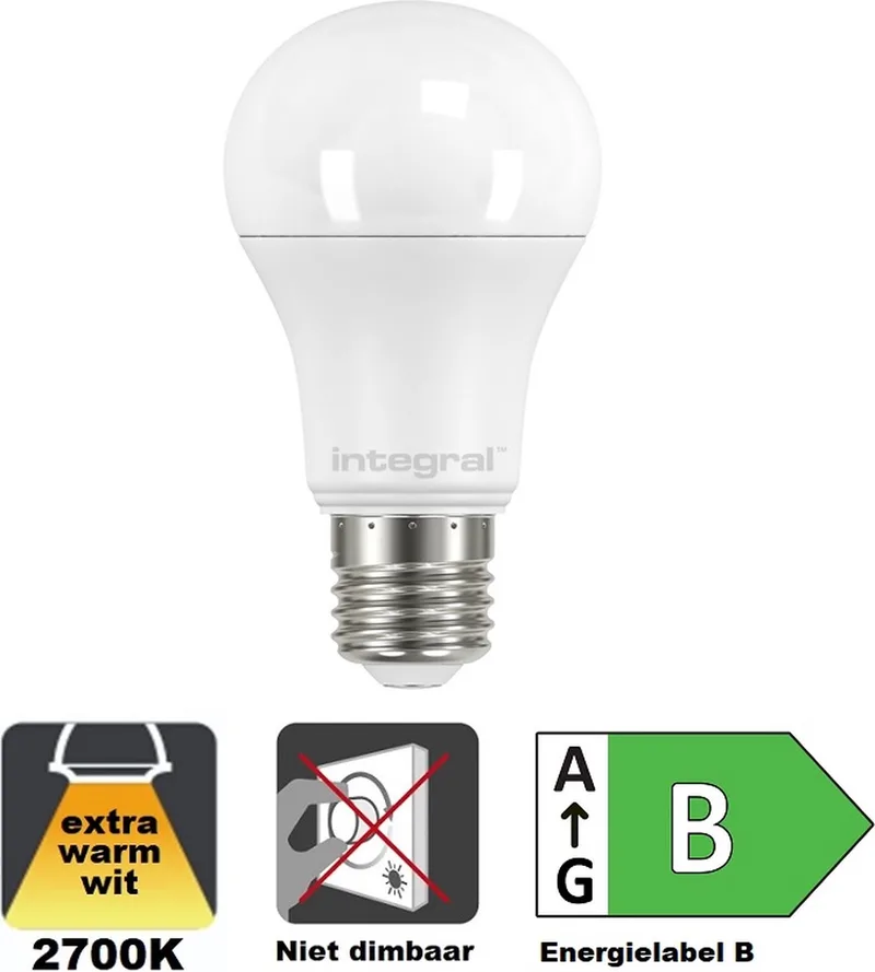 E27 LED lamp - 8,2 watt - 2700K - 1521 lumen - Frosted cover - Niet dimbaar - Energielabel B von Integral LED – Produktfoto