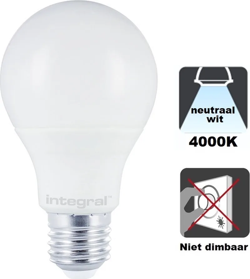 E27 LED Lamp - 8,8 watt - 4000K - 806 lumen - Frosted cover - Niet dimbaar fra Integral LED – produktbillede